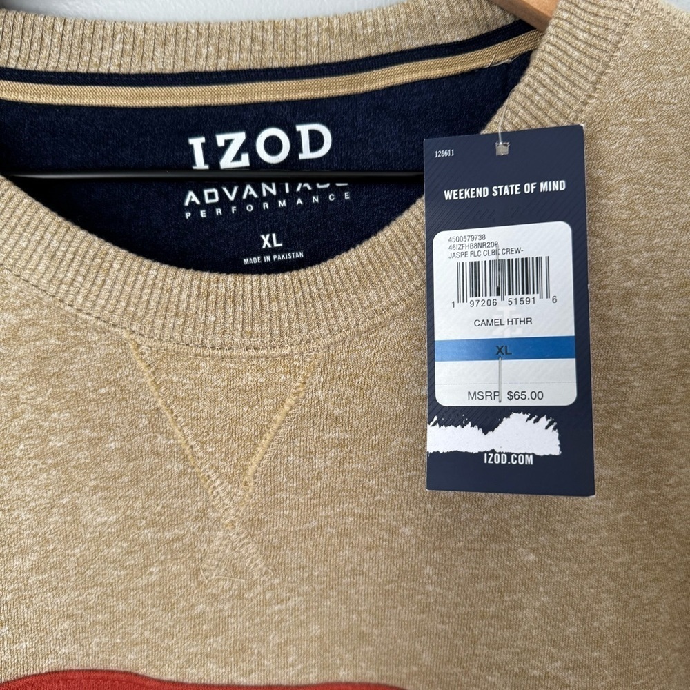 NWT- IZOD Advantage Performance quarter zip fleece sweater Sz XL Heathered Camel - Picture 7 of 8